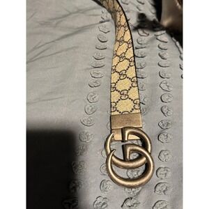 Gucci GG Marmont Belt Supreme Canvas Navy Leather Silver Buckle 90 36